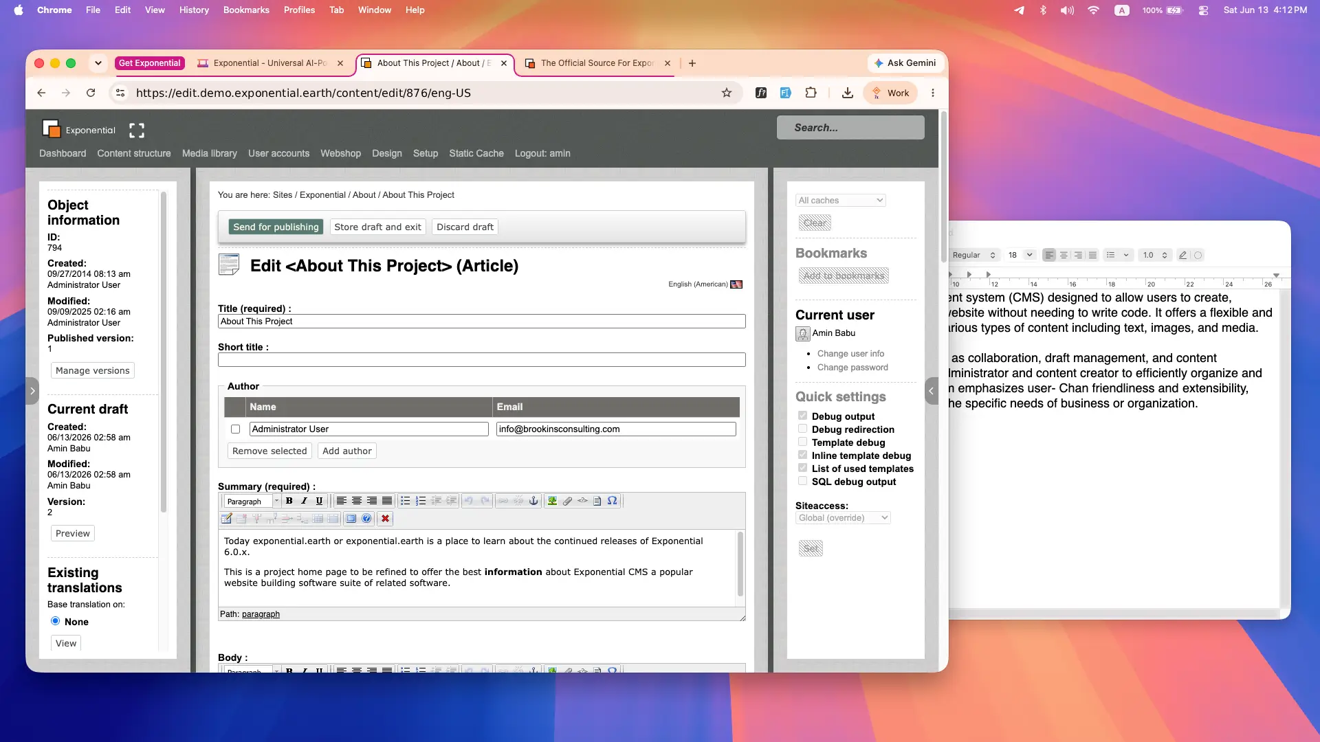 Exponential content editor